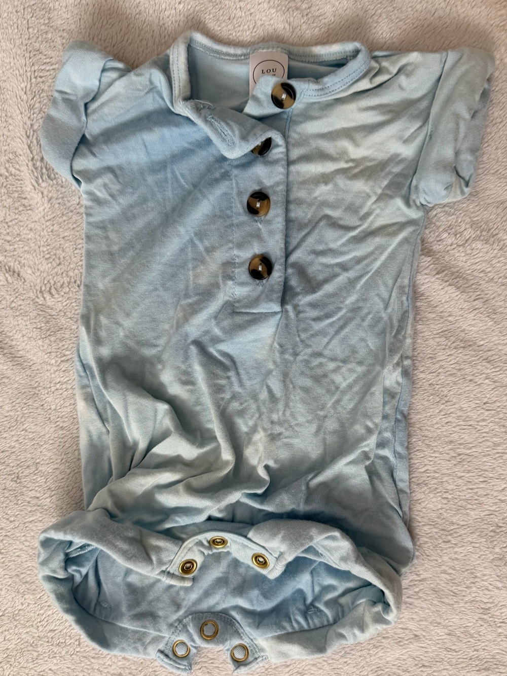 Lou Lou Light Blue and white Baby Romper